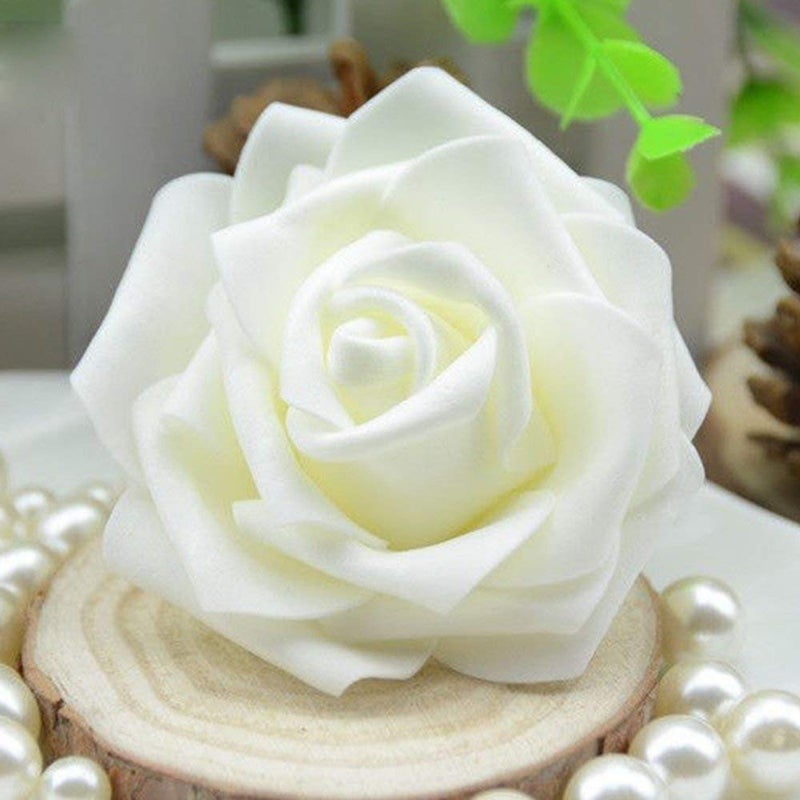 Lightingsky 3 x 1.6 x 3 inches 100pcs DIY Real Touch 3D Artificial Foam Rose Head Without Stem for Wedding Party Home Decoration (Milky) - Image 3